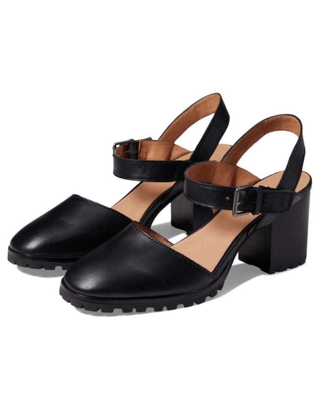 Madewell Black Leather Slingback Block Heel Sandals
